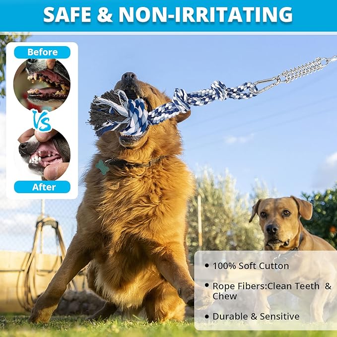 TT TRSMIMA Spring Pole Rope Toys: Rope Pull & Tug of War with a Big Spring Pole Kit & 2 Strong 16ft Toys - Muscle Builder Interactive Toy for Pitbull Medium to Large Dog