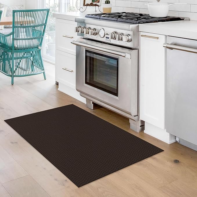 KOZYFLY Washable Area Rug 2x3 Ft Small Entryway Rug Indoor Door Mat Throw Rugs with Rubber Backing, Braided Cotton Floor Carpet for Front Entrance Bathroom Kitchen Foyer, Dark Coffee/Brown