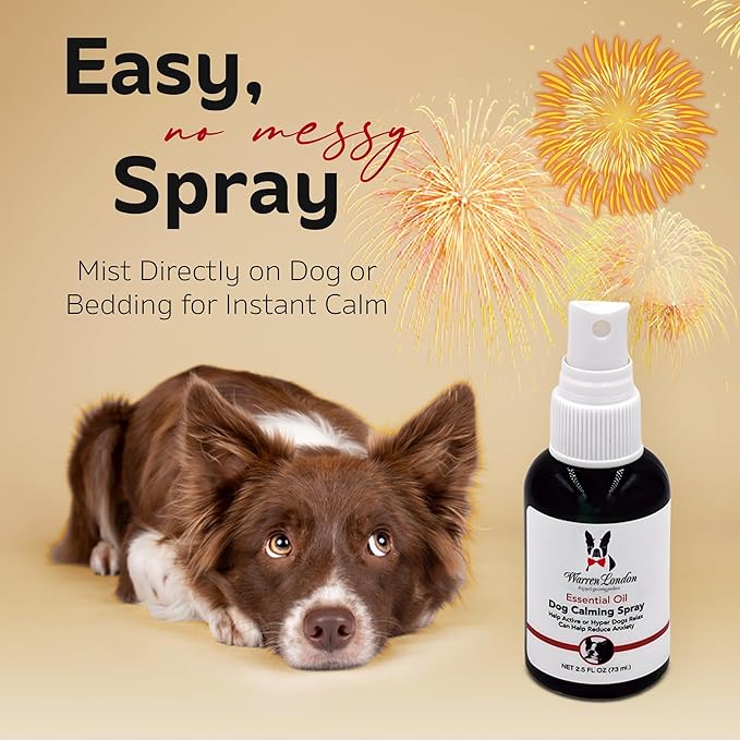 Warren London Calming Aromatherapy Spray for Dogs – 2.5 oz Essential-Oil Blend (Lavender, Vetiver, Clary Sage & Sweet Orange) | Fast-Acting Anxiety Relief for Fireworks, Storms, Grooming | Made in USA