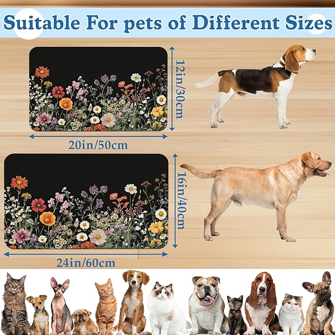 Vintage Wild Herbs Dog Cat Food Mat–Christmas Stocking Absorbent Waterproof Placemat for Food and Water Bowls, Non Slip Rubber Backing, Feeding Mat for Clean Floors 16"x24"