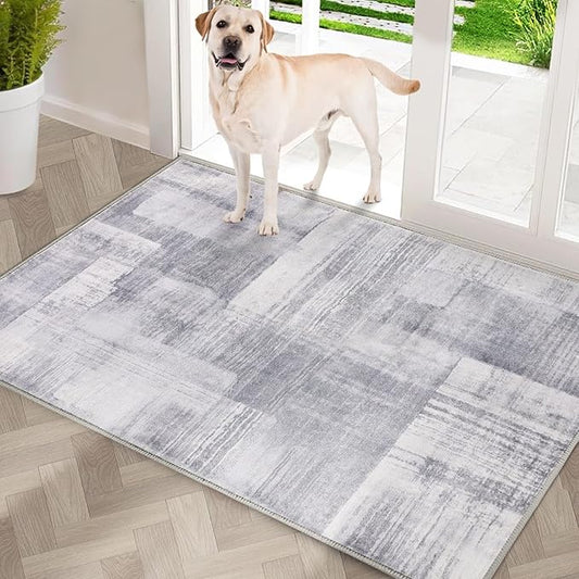 COMSLE Door Mat, Front Door Mat Indoor for Entrance Faux Wool Absorbent Non Slip Modern Throw Rug for Entryway Hallway Muddy Paws - Pet Friendly, 24x36 Inches,Gray Machine Washable