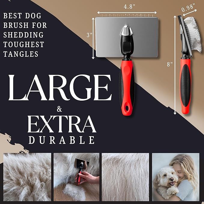 Bixy Pixy Dog Slicker Brush - Large - Protective Ball Tipped Pins Massages Pet Skin - Professional Groomer Dog Brush for Goldendoodle - Golden Retriever Brush (Large Size)