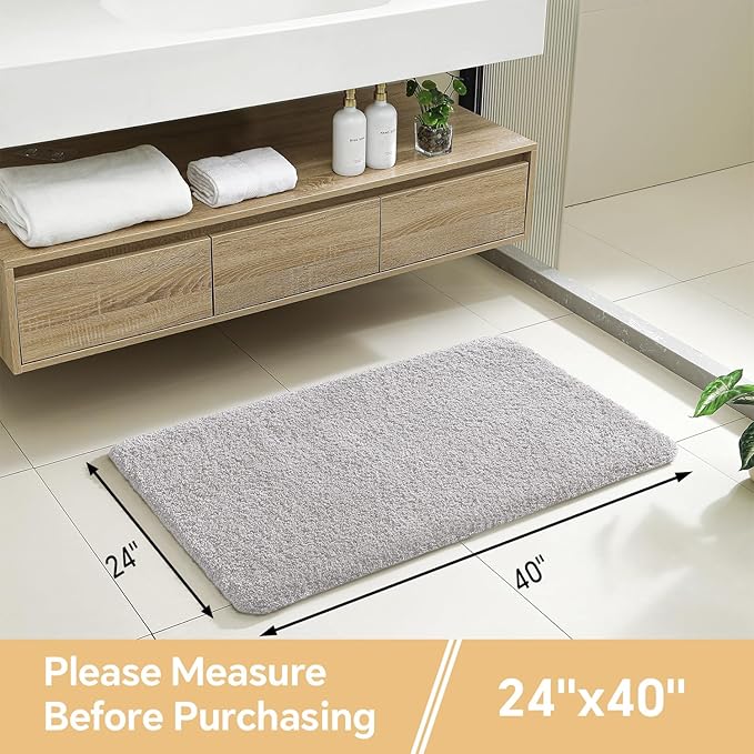 Light Gray Bathroom Rugs 24"x40" – Large Plush Microfiber Bath Mat, Soft Non Slip Floor Mat, Absorbent and Washable Rug – Perfect for Bathroom or Bedroom Use
