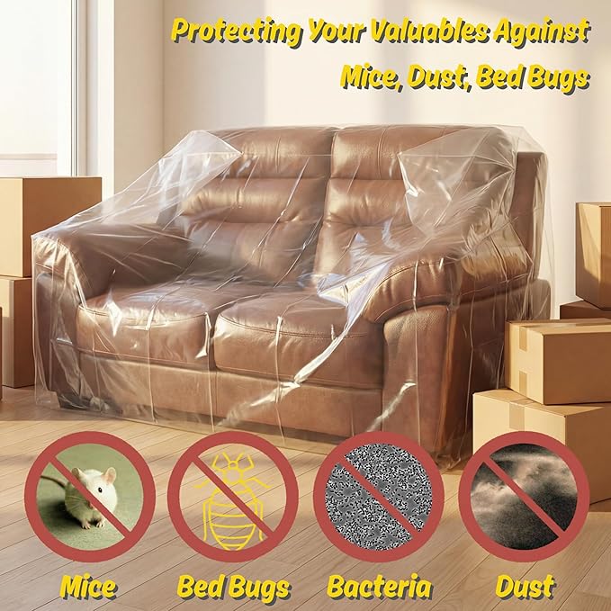 Wowfit Furniture Cover Dust-Proof Moving Bag for Loveseat, Sofa & Boxes – Clear, Odorless Plastic - 4mil-Thick – 68.1W x 42D x 62/41H Inches