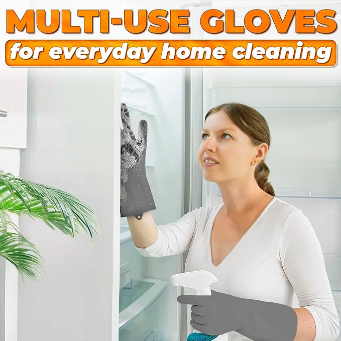 RZleticc Silicone Dish Gloves with Scrubbers – Thick Tear-Resistant Cat & Dog Washing Gloves for Bathing – Multi-Purpose Use