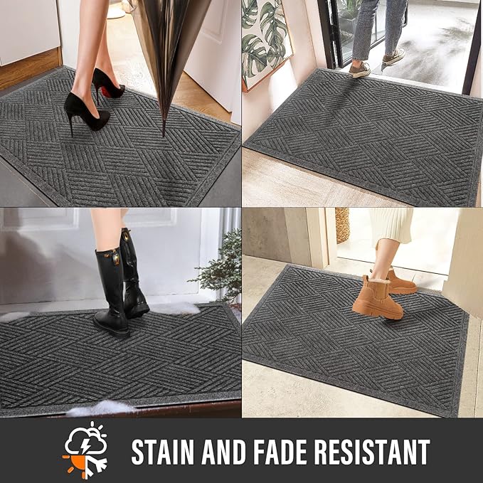 Sturdy Front Door Mat, Absorbent Muddy Dirt Resist Welcome Door Mats Outdoor Indoor, Stain and Fade Resistant, Non-Slip Rubber Backing Low Profile Doormat for Entryway, 72×24, Grey