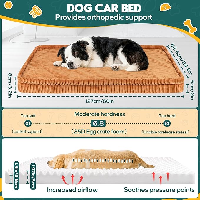 Dog Car Bed, Non-Slip Backseat Extender Pet Mat, Removable Washable Dog Bed for SUVs, Sedans & Trucks, Anti-Slip Travel Bed for Dogs, Easy Clean & Scratch-Proof & Comfort (Medium (50"L×24.6"W×2"H))