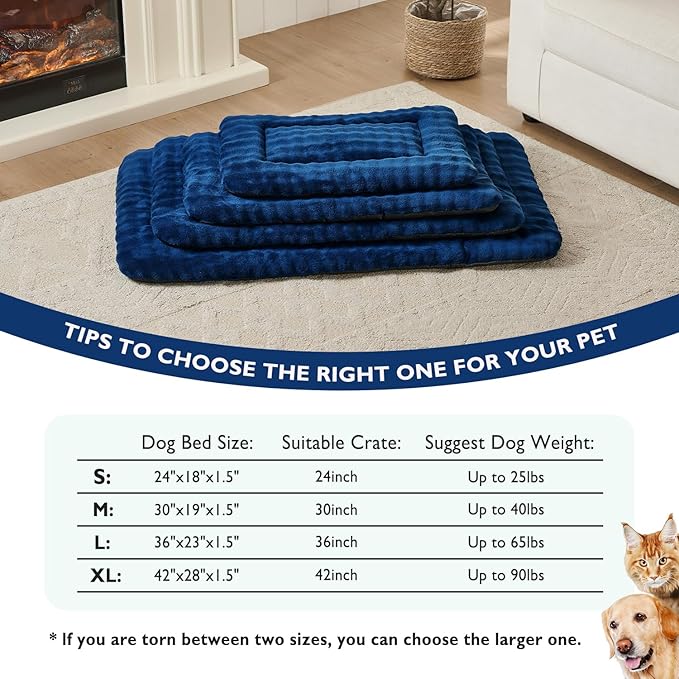 Pet Bed Mat Crate Pad for Cats Small Dogs, Washable Soft Pet Sleeping Mat Kennel Pad with 3D Bubble Pattern, Navy Blue, 24"x 18"
