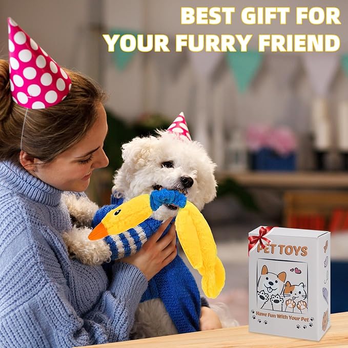 Mihachi Squeaky Dog Toys, Plush Stuffed Puppy Toys with Crinkle Paper-Tug of War Dog Toys for Small, Medium and Large Dogs Duck Interactive Squeaky Pet Toys to Keep Them Busy, Yellow Duck