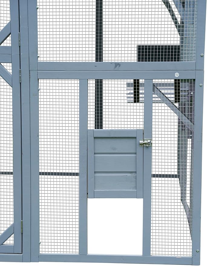 LOVMOR 110" Large Outdoor Wooden Catio, Outdoor Cat House Cat Enclosures, Weatherproof Cover roof, Two Small Sliding Doors, 2 x Bridges, 2 x Sleeping Houses, 7 x Cat Walks