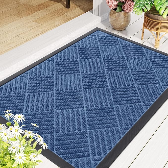 Smiry Front Door Mat Outside Entrance, Heavy Duty Outdoor Indoor Mat, Natural Rubber Doormat, Non Slip, Trap Dirt and Moisture, Easy Clean, Low Profile Patio Porch Entryway Mat, 47x32, Blue