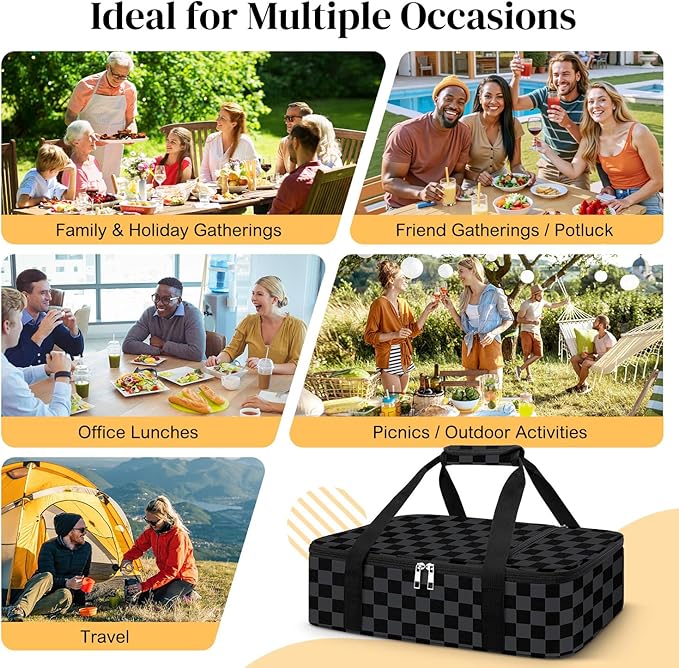 Coobiiya Insulated Casserole Carrier – Portable Tote for Hot or Cold Food, Warmer & Cooler Bag Lunch Bag, Fits 9" x 13" Baking Dish, Ideal for Potluck Parties