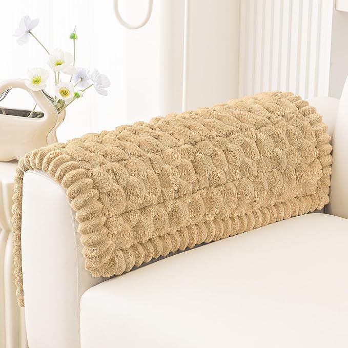 Smiry Pet Couch Cover for 3 Cushion Sofa, Non-Slip Fuzzy Couch Cover for Dogs Washable, Thick Soft Sofa Slipcovers Cushion Protector Pet Friendly (Camel, 27.6" x 27.6")