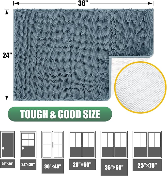 IM HOME Chenille Absorbent Outdoor Doormat 71" x 25", Washable Muddy Door Mats for Dog Non Slip Indoor Doormat Dog Mat for Muddy Paw Front Inside Doormats for Entryway Dusty Blue