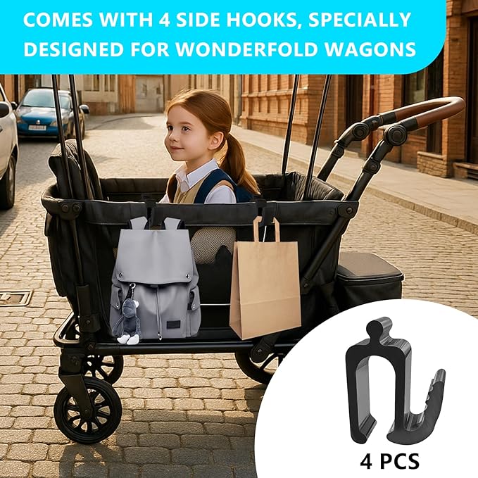 Wonderfold Wagon Accessories, Upgraded Multifunctional Side Hooks for Wonderfold Wagon W4 - Durable, Space-Saving Travel Organizer with Sturdy Design (4, Upgraded)