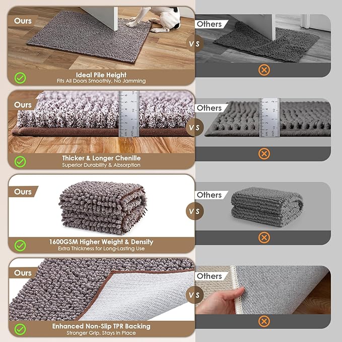 EHEYCIGA Super Absorbent Dog Door Mat for Muddy Paws 36x24 Inch Indoor, Front Doormat Outside Entrance, Quick Dry Chenille Washable Dog Crate Bed, Non-Slip Pet Rug Mud Mat Outdoor Entryway, Brown