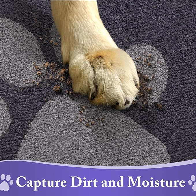 Buganda Dog Door Mat for Muddy Paws, Absorbent Dirt Trapper Washable Indoor Doormats, Non Slip Low-Profile Mud Mat for Dogs, Front Entrance Doormat for Inside Floor (30x20 Inches, Dark Grey)