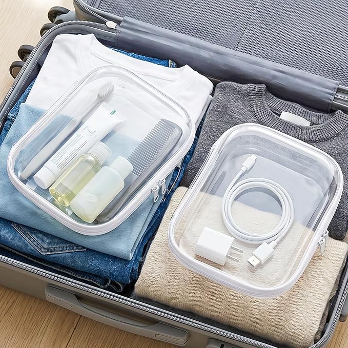 TenKa Clear Hard Shell Zipper Case, 6 Pack Extra Large Clear Zipper Pouches for Travel, Waterproof Hard Plastic Storage Bags for Office Supplies, Toys, Toiletry & Makeup (2M+2L+2XL)