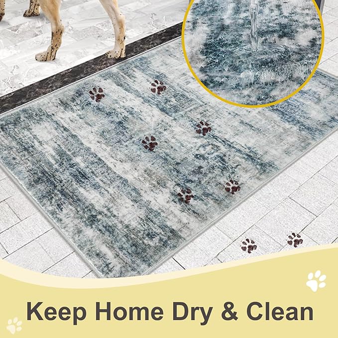 COMSLE Door Mat, Front Door Rug Indoor for Entrance Faux Wool Absorbent Non Slip Modern Throw Rug for Entryway Hallway Muddy Paws - Pet Friendly, 20x32 Inches,Worn Blue Machine Washable