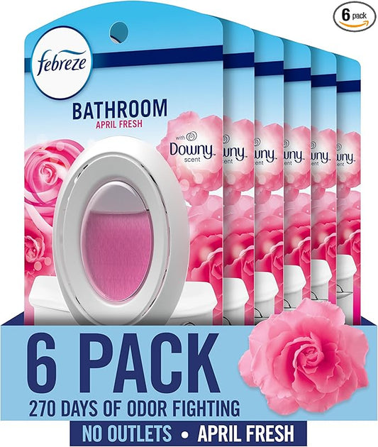 Febreze Bathroom Air Freshener, Odor-Fighting, Plug In Alternative, Air Fresheners for Home and Bathroom and Kitchen, Closet Air Fresheners, Downy April Fresh Scent, 6 Count