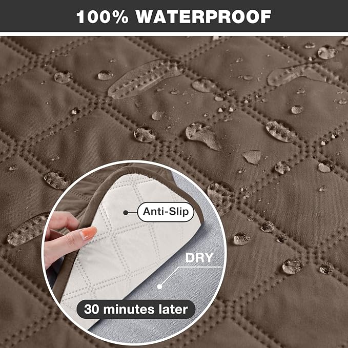 TAOCOCO 100% Waterproof Recliner Chair Cover Non-Slip Reclining Cover for Recliner Chair Washable Chair Seat Cover with Elastic Straps for Pets Sofa Slipcover with Pocket (Oversized 28'', Brown)
