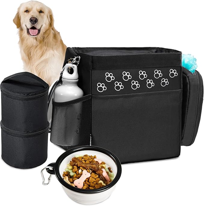 CLAWIST Dog Travel Bag - Airline Approved, 2 Food Containers, 2 Bowls, Treat Pouch & Accessories