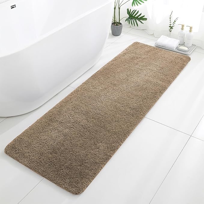 Light Brown Bathroom Rugs Runner 24"x72" - Extra Long Plush Bath Mat, Non Slip Absorbent Microfiber Floor Rug, Washable and Fluffy - Ideal for Bathroom, Kitchen or Pet Mat Use