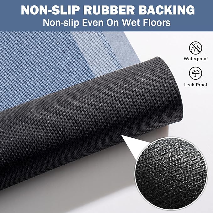 Extra Long Non Slip Bathroom Runner Bath Mat, Rubber Backing Ultra Thin Bath Rug Fit Under Door Quick Dry Super Absorbent Washable Shower Mat for Bathroom Floor Bathtub Sink, Blue 24"x70"
