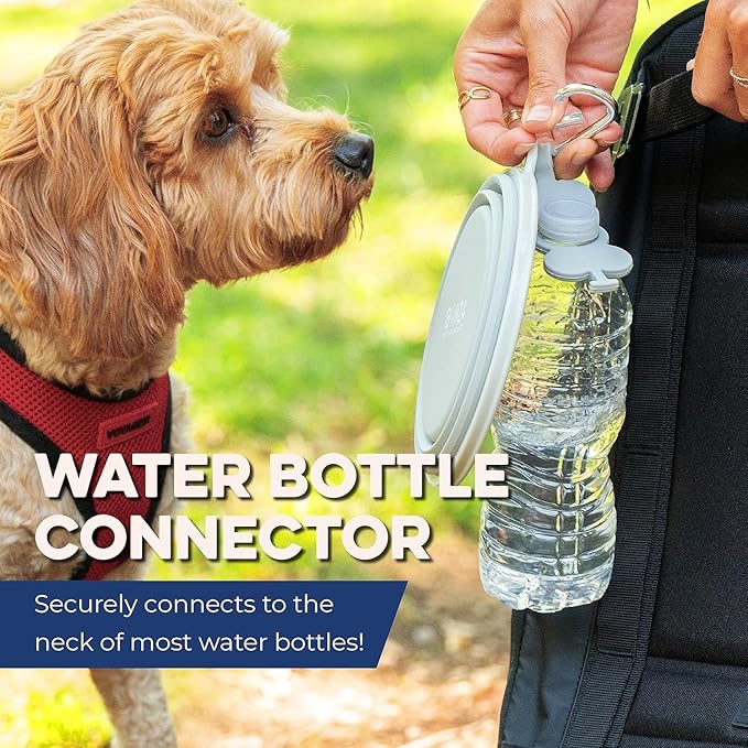 Bonza Collapsible Dog Bowls - Small 12 oz, Dog Travel Accessories, Silicone Portable Dogs Bowl & Water Dish with Reinforced Rim & Carabiner for Hiking, Camping, and Car Trips, Light Gray