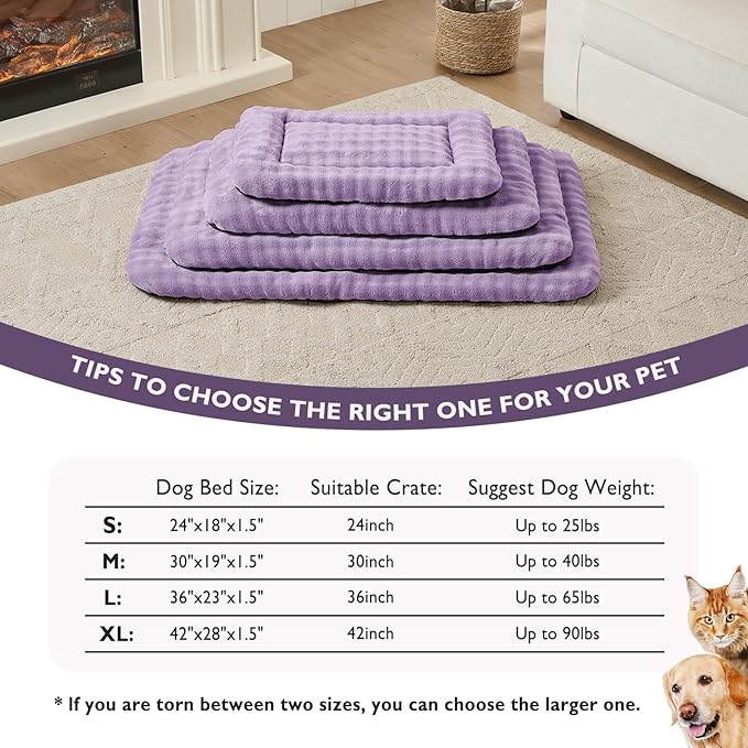 Dog Bed Mat Crate Pad for Medium Dogs, Washable Soft Pet Sleeping Mat Kennel Pad with 3D Bubble Pattern, Dusty Purple, 30"x 19"