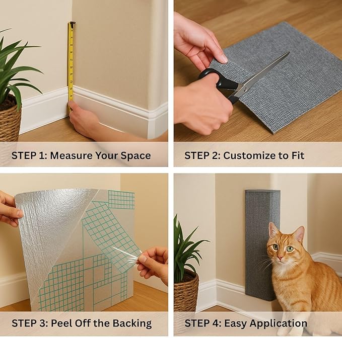 Cat Scratch Mat (Black,10-Pack), 23.6’’ x 11.8’’ Wall Corner Stracther, Versatile Self-Adhesive Replacement Easy Use for Cat Trees, Wall Furniture, Scratching Posts, and Couch Protection (Black)