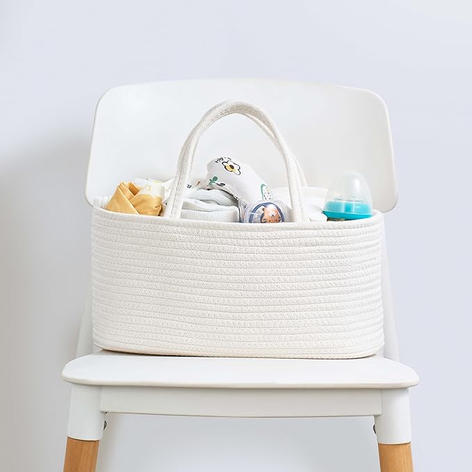 Diaper Caddy Organizer, Empty Gift Basket for Newborn Essentials, Baby Storage Basket, Stylish Gift Bag for Baby Shower, Boys and Girls - Small, Off White