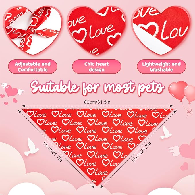 50 Pcs Valentines Day Dog Bandanas Bulk Red and Pink Heart Bandanas for Dogs Triangle Kerchief Bibs Scarf for Pet Party Costume Photo Props Accessories Pet Shops Groomer (31.5 x 21.7 x 21.7)