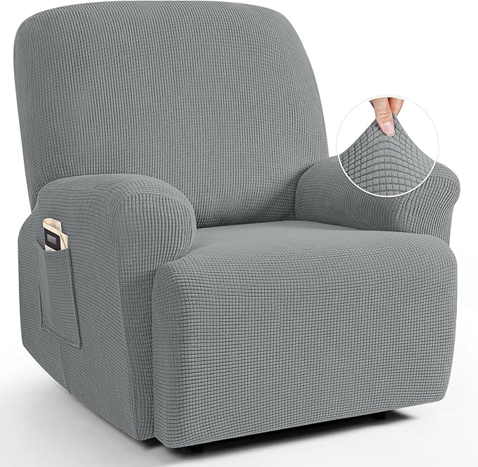 TAOCOCO Oversized Recliner Chair Covers, 1 Seater Streach Recliner Covers Soft Couch Protector Furniture Protector Covers with Elastic Chair Cover Jacquard Pattern (Dusty Grey)