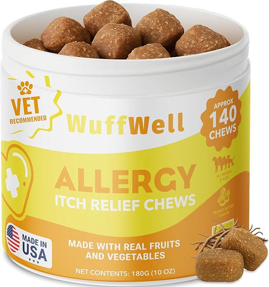 Dog Allergy Chews – Supports Immune System & Dog Itching Skin Relief – Advanced All Natural Ingredients & Soft Chews for Dog's Skin Irritation – Made in USA – 140 Count