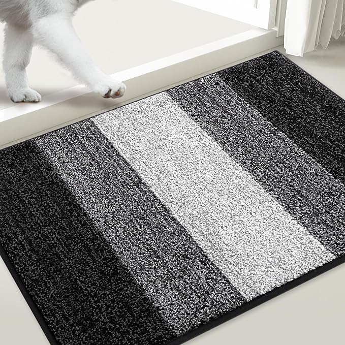 Smiry Dog Door Mat for Muddy Paws, Absorbs Moisture and Dirt, Low-Profile Entryway Mat with Non-Slip Backing, Entry Indoor Outdoor Doormat for Inside Floor (59x35 Inches, Black, Striped)