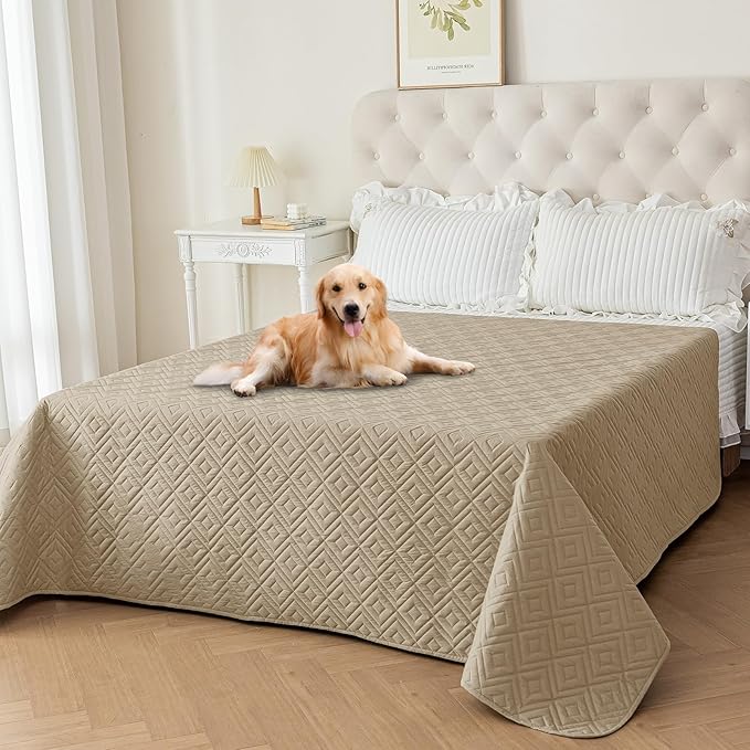 2026 Waterproof Dog Bed Blanket (82"x102") Comfy Couch Sofa Mat for Dog Pets with Anti-Slip Back, Universal Incontinence Lightweight Liner Pad for Furniture Car Picnic etc Durable Washable, Khaki
