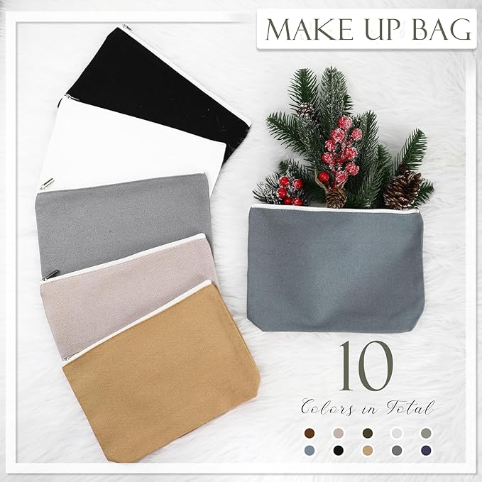 Reginary 10 Pcs Valentines Canvas Makeup Bags Bulk for Women Travel Toiletry Cosmetics Bags Blank DIY Pencil Pouch, Gift for Valentines Patrick's Day Wedding Bridal Shower Coworker(Plain Color)