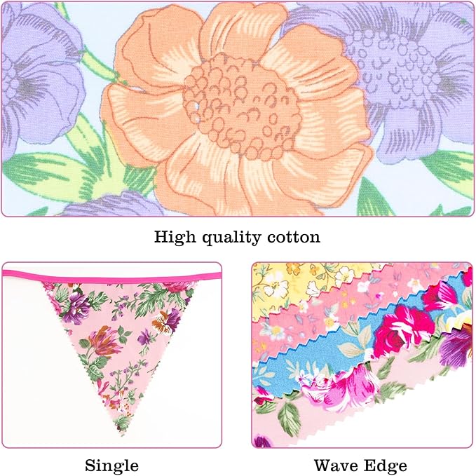 G2PLUS 39Ft Triangle Bunting Banner, Floral Cotton Pennant Banner, 42pcs Reusable Vintage Fabric Triangle Flags for Wedding, Birthday, Tea Party, Shabby Chic Garden Decorations