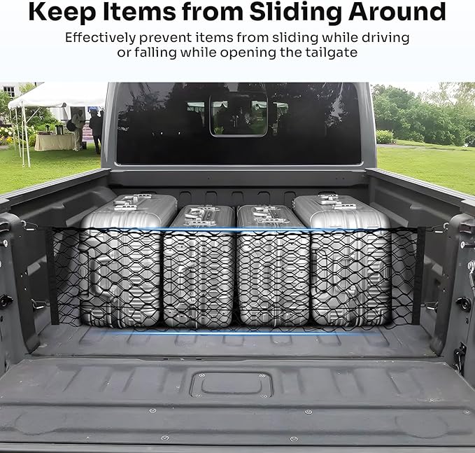 Trunk Cargo Net for 2020-2026 Jeep Gladiator Accessories Envelope Style Mesh Trunk Net Organizer and Storage Stretchable Adjustable Elastic Nylon Rear Cargo Netting with Hooks