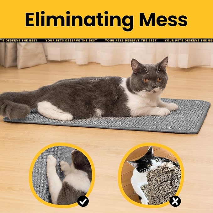 Extra Large Cat Scratcher Mat (27.5" x 35.4"), Natural Sisal Cat Scratching Pad for Indoor Cats, Mess-Free Cat Scratch Rug & Cardboard Alternative, Couch & Furniture Protector