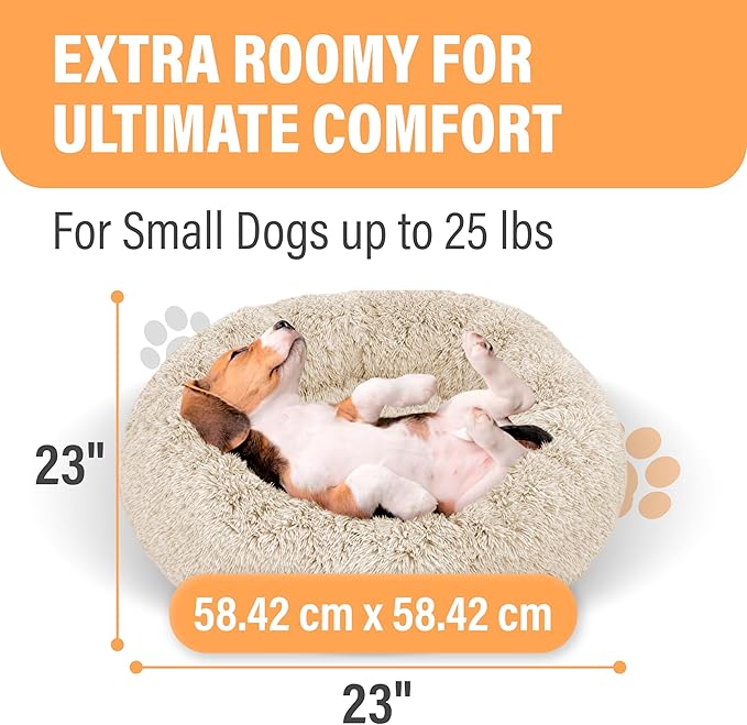 Active Pets Small Beige Dog Bed for Up to 25lbs, Calming Orthopedic Pet Bedding for Anxiety Relief, Joint Support & Comfort, Washable Dog Furniture