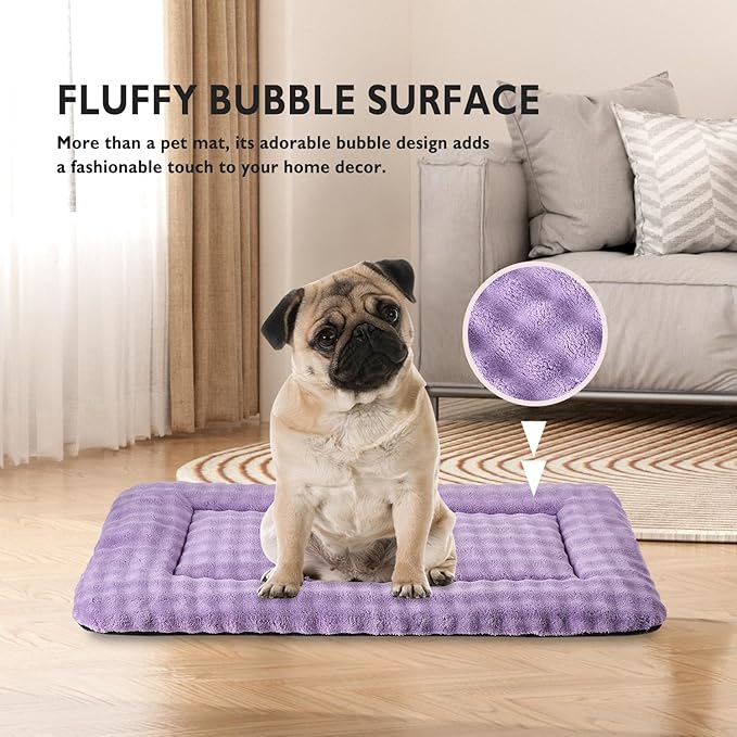 Dog Bed Mat Crate Pad for Medium Dogs, Washable Soft Pet Sleeping Mat Kennel Pad with 3D Bubble Pattern, Dusty Purple, 30"x 19"