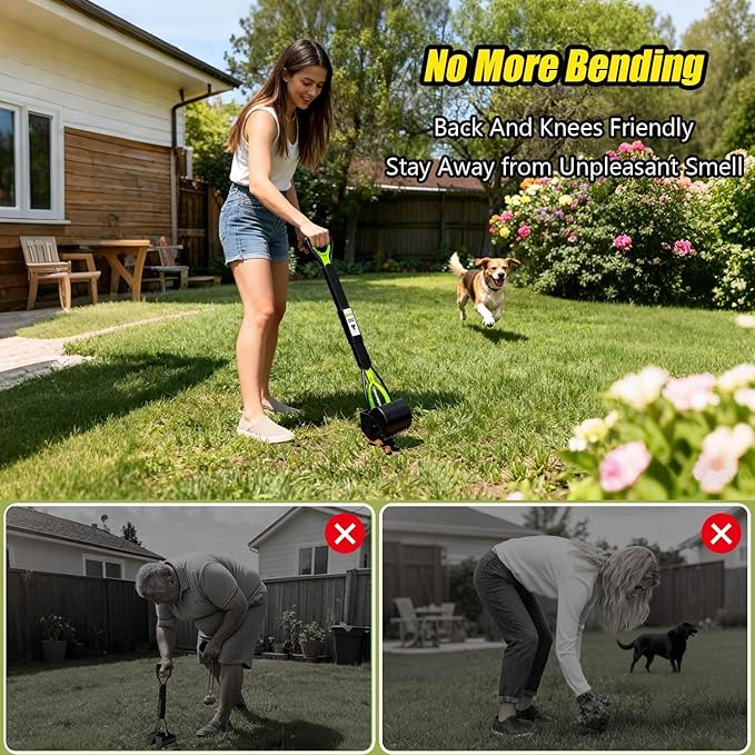 ShinyDew 32" Pooper Scooper for Large Small Dogs, Extra Long Handle Heavy Duty Poop Scoop, Foldable Dog Poop Picker Upper for Yard (Without Bag and Dispenser Attachment)