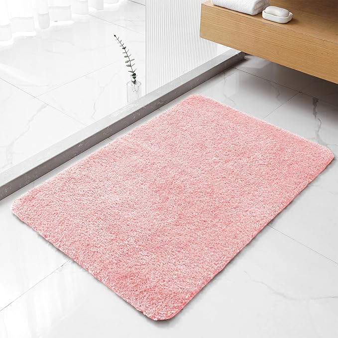 Pink Bathroom Rugs 24"x36" - Fluffy Microfiber Bath Mat, Non Slip and Absorbent Bathroom Floor Mat, Machine Washable Plush Rug - Ideal for Tub, Cabinet or Washroom