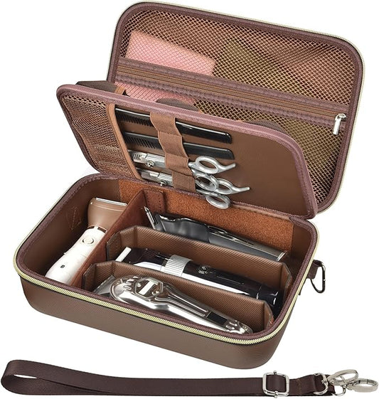casmilee Barber Case for Hair Clippers Cutting Supplies, Trimmer Accessories Organizer for Wahl/for Ufree/for Andis Men Women Razor Grooming Kits, for Oneisal Dog Shaver- Travel Bag Only (Brown)