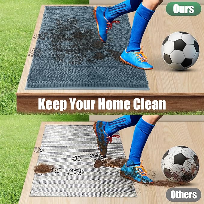 IM HOME Chenille Absorbent Outdoor Doormat 30" x 20", Washable Muddy Door Mats for Dog Non Slip Indoor Doormat Dog Mat for Muddy Paw Front Inside Doormats for Entryway Dusty Blue