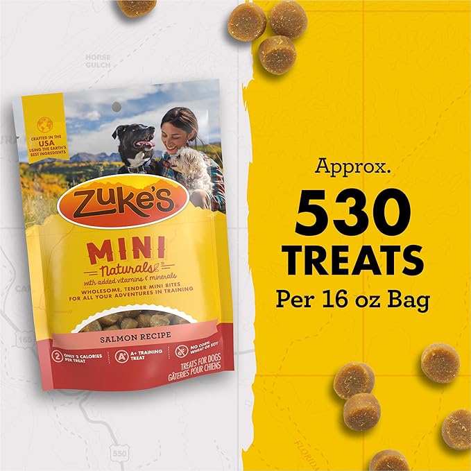 Zuke’s Mini Naturals Dog Training Treats for Dogs of All Sizes, Pet Treats made with Real Salmon, 16 oz. Resealable Pouch - 16 oz. Bag
