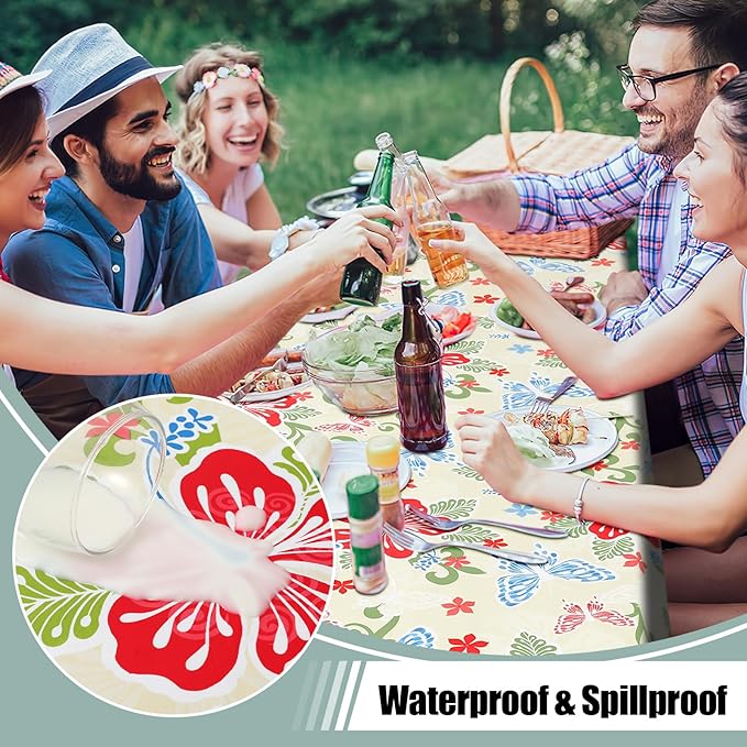 misaya Rectangle Waterproof Vinyl Table Cloth, Wipeable Tablecloth with Flannel Backing, Plastic Table Cover for Dinner, Picnic, Indoor and Outdoor (Butterfly, 52" x 70")