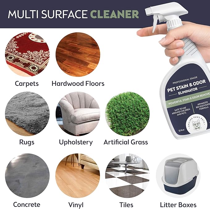 Smiling Paws Pets Cat Urine Odor Eliminator, Professional Pet Urine Enzyme Cleaner and Cat Urine Destroyer, Pet Odor Eliminator, Stain and Odor Remover of Cat and Dog Pee from Wood, Carpet, Upholstery